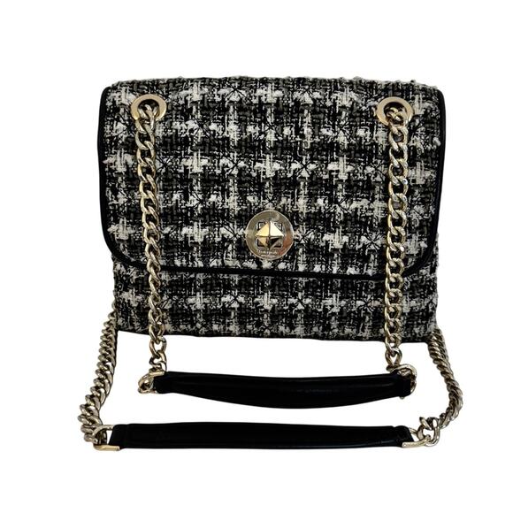 Kate Spade Natalia Tweed Small Flap Crossbody Shoulder Bag Black/White - Picture 1 of 16